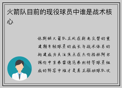 火箭队目前的现役球员中谁是战术核心